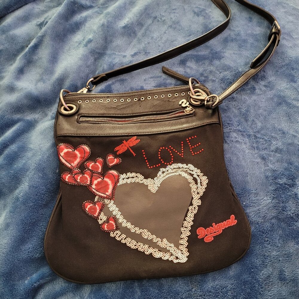 BLACK DESIGUAL CROSS BODY FABRIC PURSE